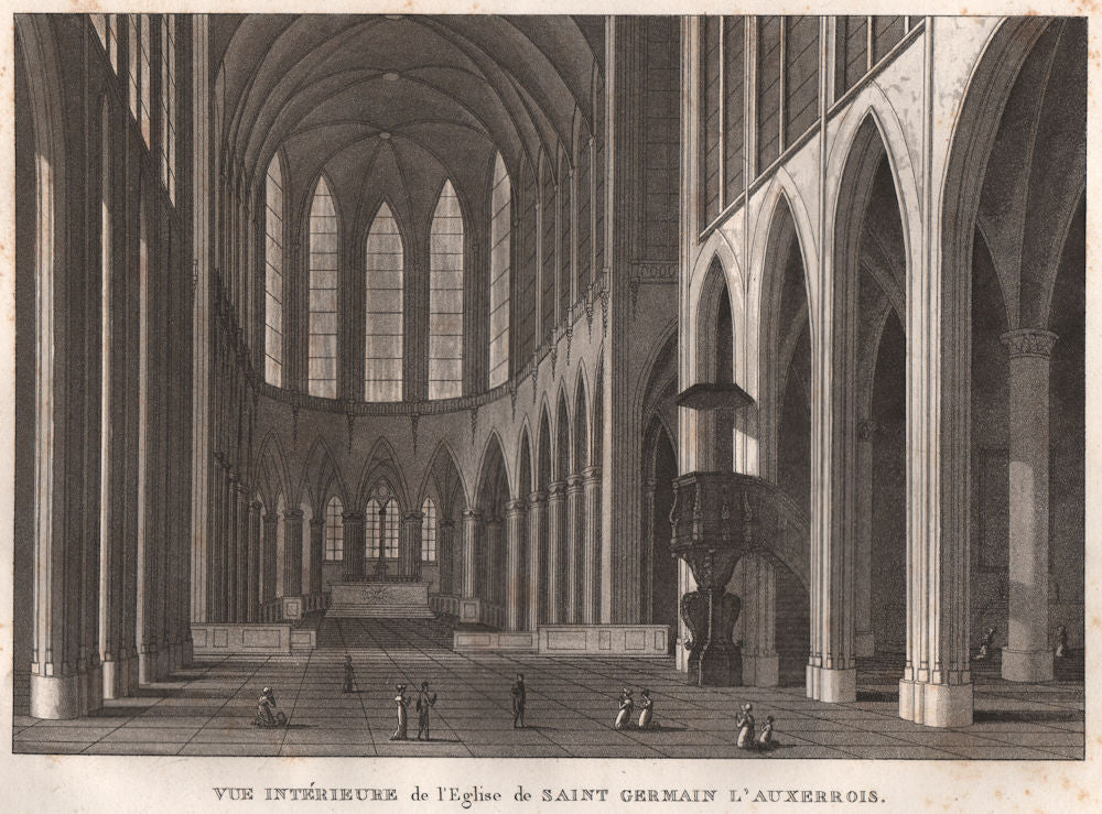 PARIS. Eglise de Saint Germain L'Auxerrois. Intérieure. Aquatint 1808 print